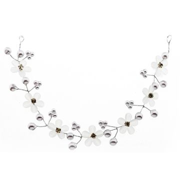 Στέκα μεταλλική νυφική διακοσμημένη με λουλούδια φίλντισι,στράς και πέρλες στο χρώμα του πάγου