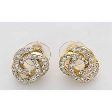 Σκουλαρίκια μεταλλικοί κύκλοι σε χρυσό χρώμα διακοσμημένοι με λευκά στράς