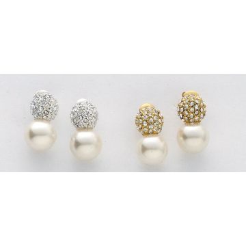 Σκουλαρίκια μεταλλικά σχέδιο ροζέτα διακοσμημένη με στράς και λευκή πέρλα