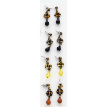 Σκουλαρίκια μεταλλικά κρεμαστά βυζαντινό σχέδιο με χάντρες σε 4 χρώματα