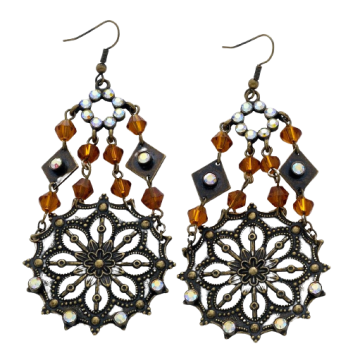 Σκουλαρίκια μπρούτζινη ροζέτα διακοσμημένη με στράς