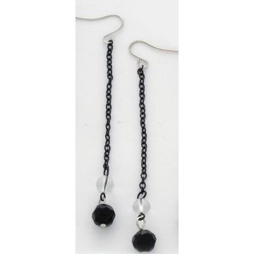 Σκουλαρίκια μεταλλική μαύρη αλυσίδα διακοσμημένη με 2 χάντρες