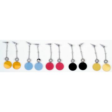Σκουλαρίκια μεταλλική αλυσίδα με στρογγυλό κρεμαστό σε 5 χρώματα