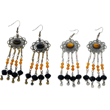 Σκουλαρίκια μεταλλικά με χάντρες σε ασημί και μπρονζέ 