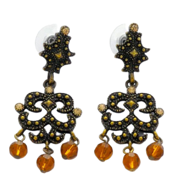 Σκουλαρίκια μεταλλικά παλαιωμένα με ημιδιαφανείς χάντρες σε πορτοκαλί χρώμα