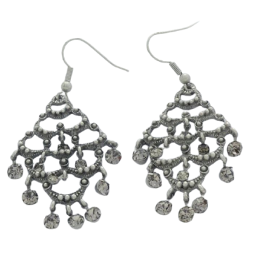 Σκουλαρίκια μεταλλικά διάτρητα από αλπακά και λευκά στράς