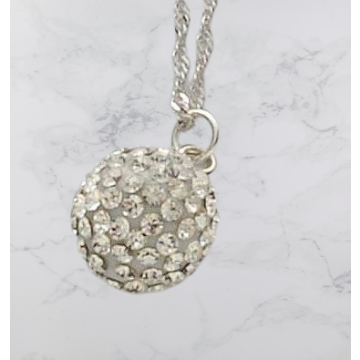 Κολιέ κρεμαστή μπάλα 1εκ διακοσμημένη με στράς σε χρυσό και ασημί χρώμα