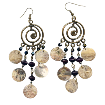 Σκουλαρίκια μεταλλικά με ξύλινες και φίλντισι λεπτομέρειες