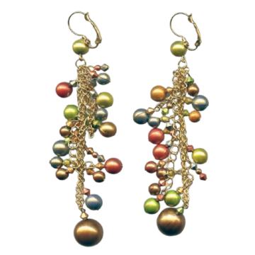 Σκουλαρίκια μεταλλικά μακριά διακοσμημένα με πολύχρωμες πέρλες