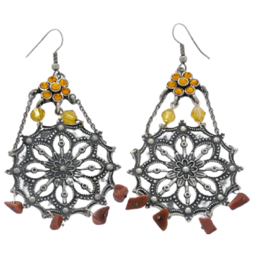 Σκουλαρίκια μεταλλικά ροζέτα διακοσμημένα με στράς και χάντρες