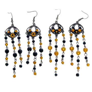 Σκουλαρίκια μεταλλικά παλαιωμένα διακοσμημένα με μαύρα και πορτοκαλί στράς