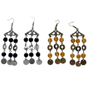 Σκουλαρίκια μεταλλικά διακοσμημένα με μαύρες και πορτοκαλί χάντρες