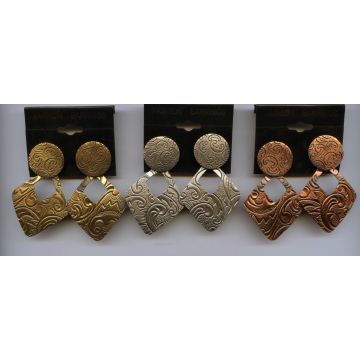 Σκουλαρίκια μεταλλικά χαραγμένα σχέδια σε ρόμβους