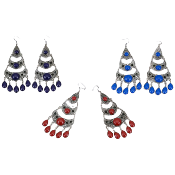 Σκουλαρίκια μεταλλικά κρεμαστά 7εκ διακοσμημένα με πέτρες σε 3 χρώματα