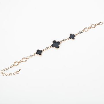 Βραχιόλι με μαύρα τετράφυλλα και λεπτομέρειες από ροζ χρυσό