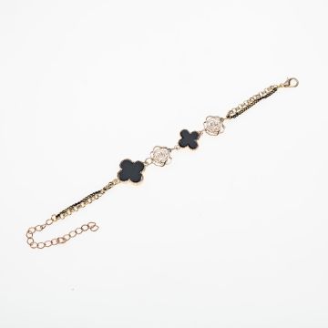 Βραχιόλι με μαύρα λουλούδια και ροζέτες από ροζ χρυσό