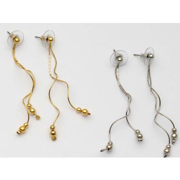 Σκουλαρίκια κρεμάστα μακριά μεταλλικά σε χρυσό και ασημί χρώμα