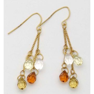 Σκουλαρίκια μεταλλικά κρεμαστά με χρυσή αλυσίδα και ημιδιάφανες χάντρες σε γήινες αποχρώσεις