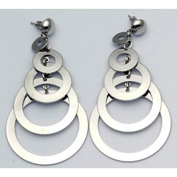 Σκουλαρίκια μεταλλικά κρεμαστά με 5 κύκλους σε ασημί χρώμα