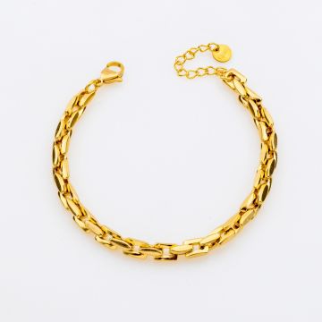 Χρυσό Βραχιόλι με Επίπεδους Οβάλ Κρίκους από Ανοξείδωτο Ατσάλι