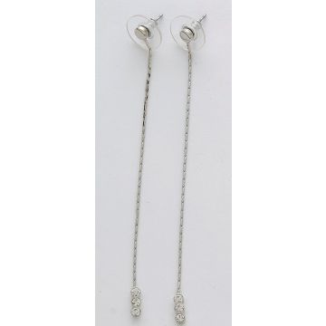 Σκουλαρίκια μεταλλική λεπτή αλυσίδα σε ασημί χρώμα διακοσμημένη με 3 μικρά λευκά στράς