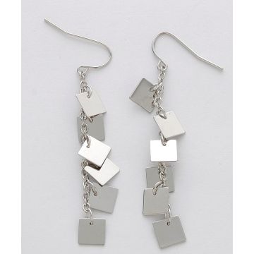 Σκουλαρίκια ασημένια αλυσίδα και κρεμαστά μεταλλικά τετράγωνα