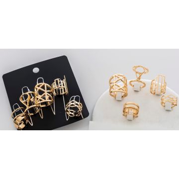 Σέτ δαχτυλίδια μεταλλικά σε χρυσό χρώμα,εντυπωσιακά σχέδια (5 τεμάχια)