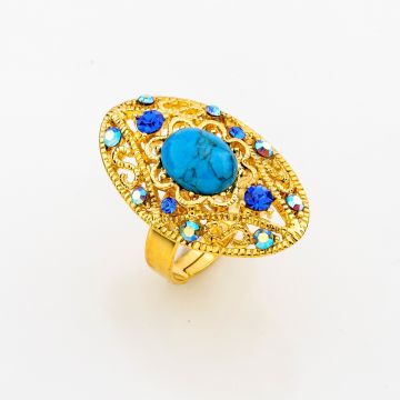 Δαχτυλίδι Οβάλ Χρυσό Χρώμα Πέτρα και Στράς