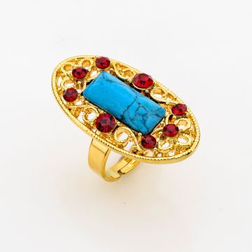 Δαχτυλίδι μεταλλικό σε χρυσό χρώμα με μπλέ πέτρα και στράς (6 χρώματα)