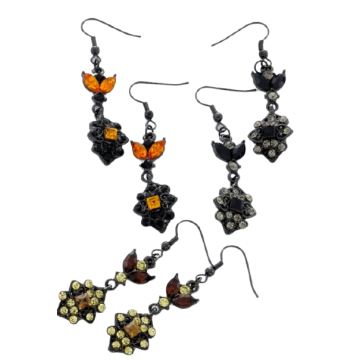 Σκουλαρίκια μεταλλικά παλαιωμένα διακοσμημένα με στράς σε 3 χρώματα