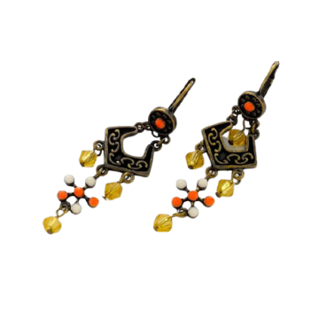 Σκουλαρίκια μεταλλικά σκαλιστά με στράς και χάντρες