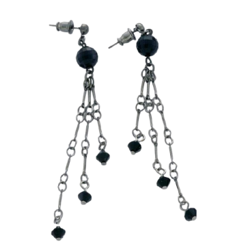 Σκουλαρίκια μεταλλικά αλυσίδες μαύρες χάντρες