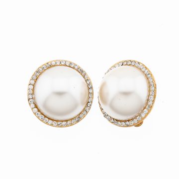 Σκουλαρίκια στρογγυλά μεταλλικά διακοσμημένα με στράς και πέρλα σε 2 χρώματα