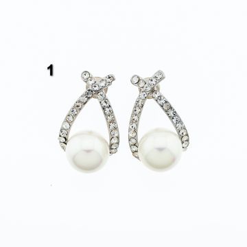 Σκουλαρίκια μεταλλικά σε χρυσό και ασημί, 2 σχέδια διακοσμημένα με στράς και πέρλα