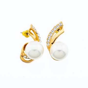 Σκουλαρίκια μεταλλικά σε χρυσό και ασημί χρώμα διακοσμημένα με στράς και πέρλα