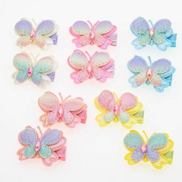 Κλίπ παιδικό υφασμάτινο σχέδιο πεταλούδα- 5 χρώματα (συσκευασία 2 τεμάχια)