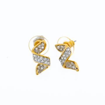 Σκουλαρίκια μεταλλικά κύμα 1εκ χρυσό χρώμα διακοσμημένα με στράς