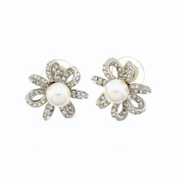 Σκουλαρίκια μεταλλικά λουλούδια διακοσμημένα με πέρλα και στράς