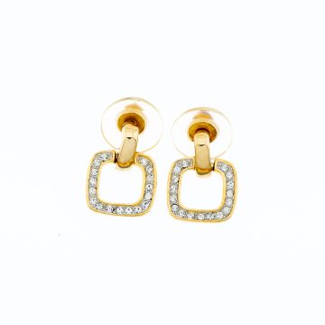 Σκουλαρίκια μεταλλικά σε χρυσό χρώμα τετράγωνα με στράς