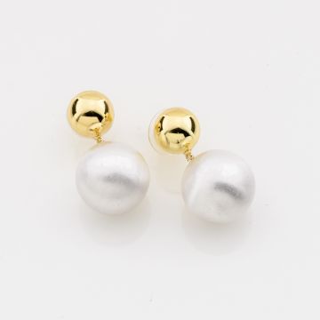 Μικρά Χρυσά Σκουλαρίκια με Λευκή Πέρλα
