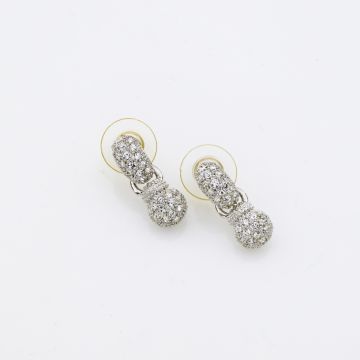 Σκουλαρίκια μεταλλικά ασημί κρεμαστά με λευκά στράς