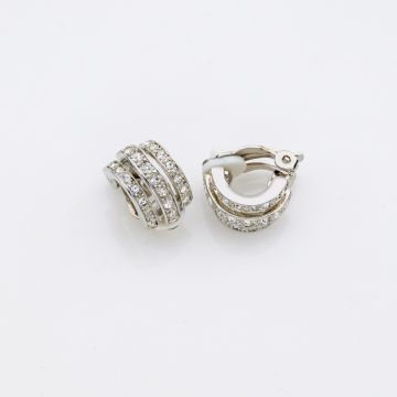 Σκουλαρίκια μεταλλικά ασημί σχέδιο τριπλό κρικάκι διακοσμημένα με στράς