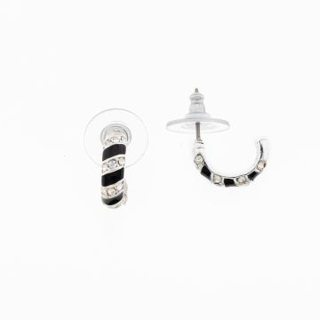 Σκουλαρίκια μεταλλικά ασημί με μαύρο διακοσμημένα με στράς