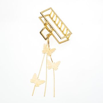 Κλάμερ ορθογώνιο με πεταλούδες σε χρυσό και ασημί