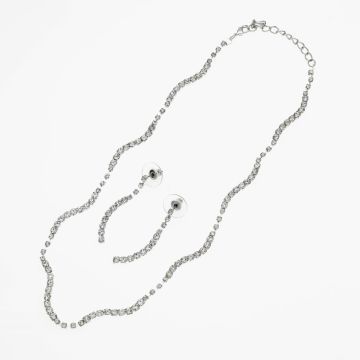 Σετ Μεταλλικό Κολιέ και Σκουλαρίκια – Λεπτό και Διαχρονικό Σχέδιο με Σειρά από Στράς