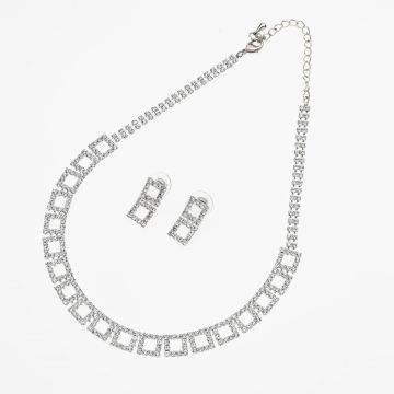 Πολυτελές Σετ Κολιέ και Σκουλαρίκια με Λευκά Στράς