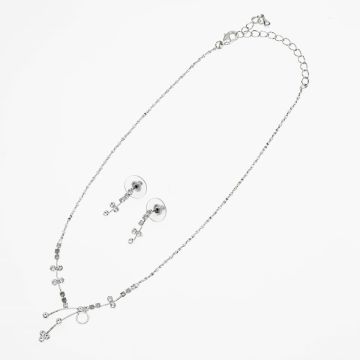  Σετ Μεταλλικό σε Ασημί Χρώμα με Ζιργκόν – Λιτό Σχέδιο με Αλυσίδα