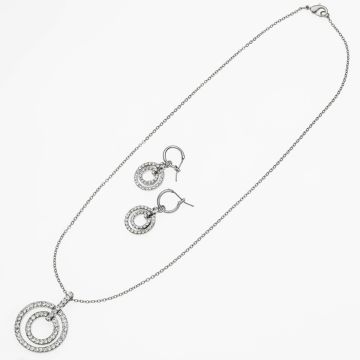 Σετ Σκουλαρίκια και Κολιέ σε Ασημί Χρώμα με Διπλό Κρίκο