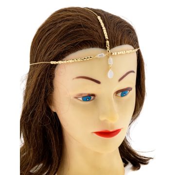 Στέκα νυφική  μεταλλική με αλυσίδα με χάντρες σε χρυσό χρώμα 