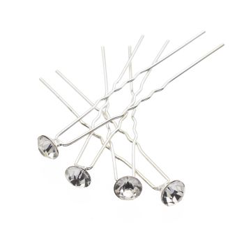 Φουρκέτα μεταλλική σε ασημί χρώμα με στρογγυλή λευκή πέτρα